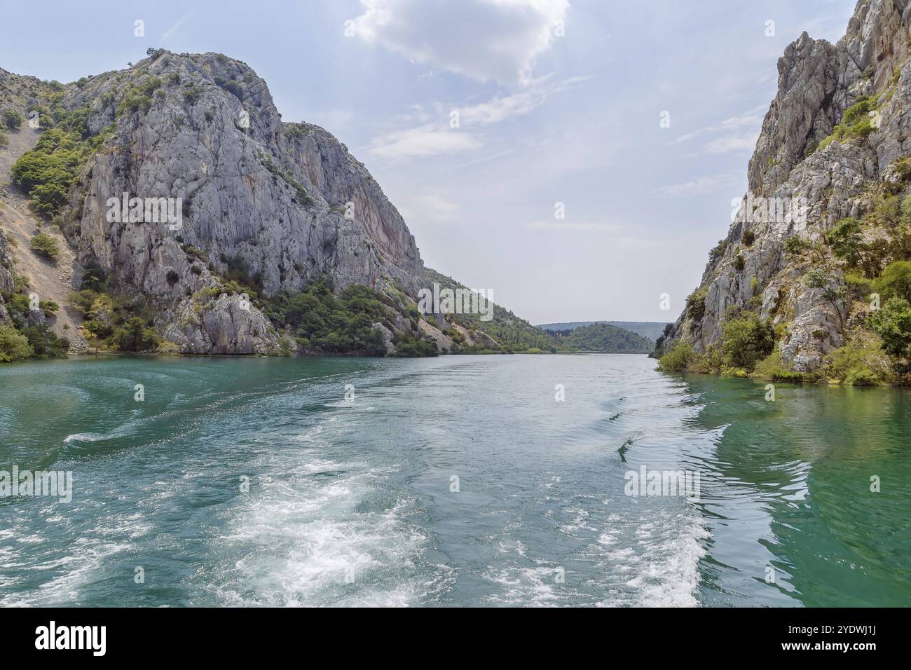 Felsen am Ufer des Flusses im Nationalpark Krka, Kroatien, Europa Stockfoto