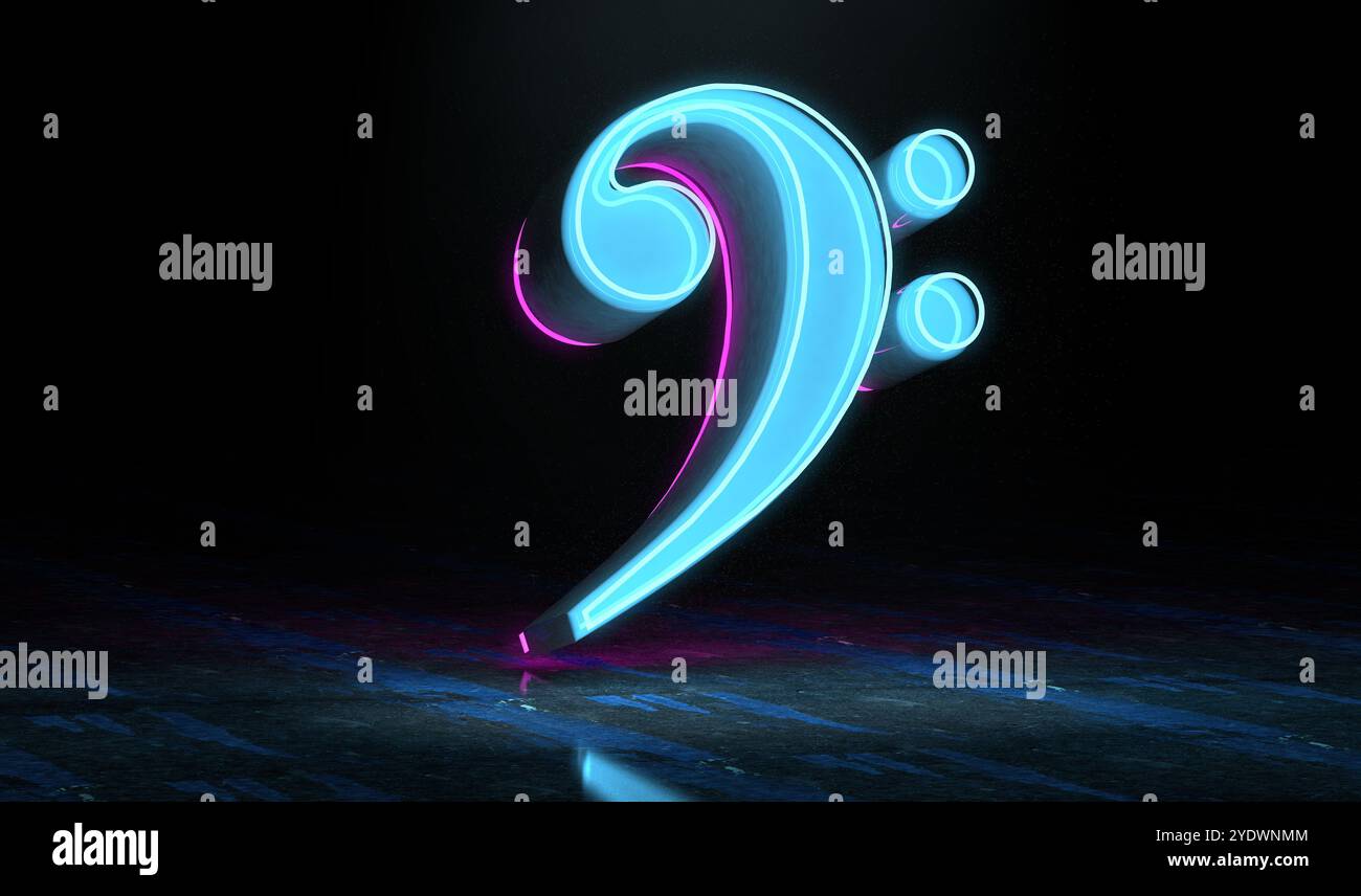 Musik-Konzept abstrakter Hintergrund.Clef-Taste.Technologie und trendige Musik.3d-Illustration.Sound Engineering und Dubstep Musik-Konzept.Erstellen Sie Musik-Design Stockfoto
