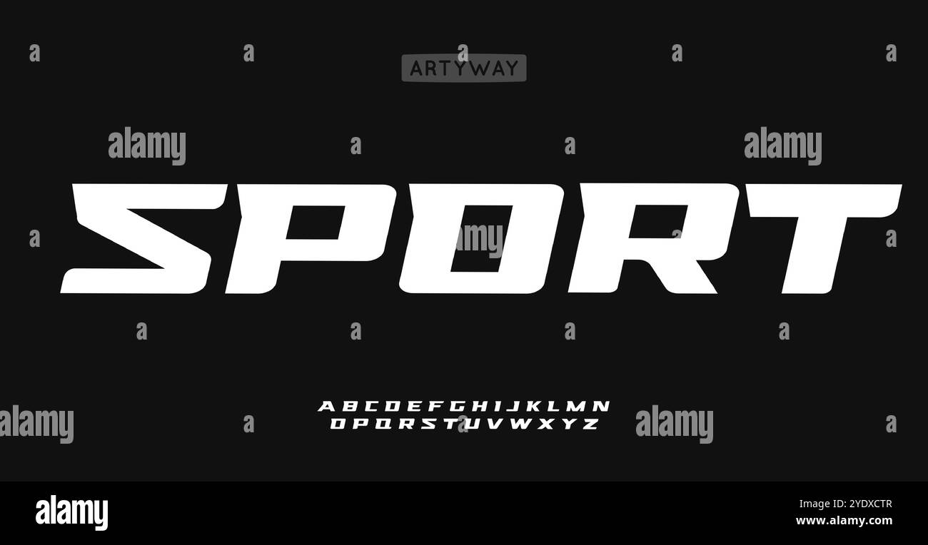 Eckiges Sport-Alphabet, auffällige athletische Buchstaben, scharfes, leistungsstarkes Alphabet für energiegeladene Sporttitel, Speed-Racing-Logo, Fitnessstudio-Fit-Logo, kraftvoll Stock Vektor