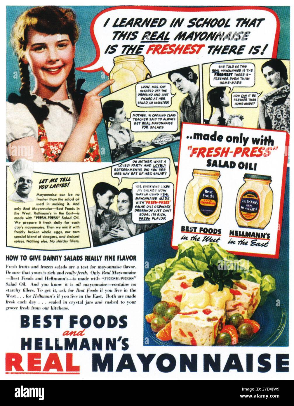 1937 Hellman's Best Foods Mayonnaise-Werbespot Stockfoto