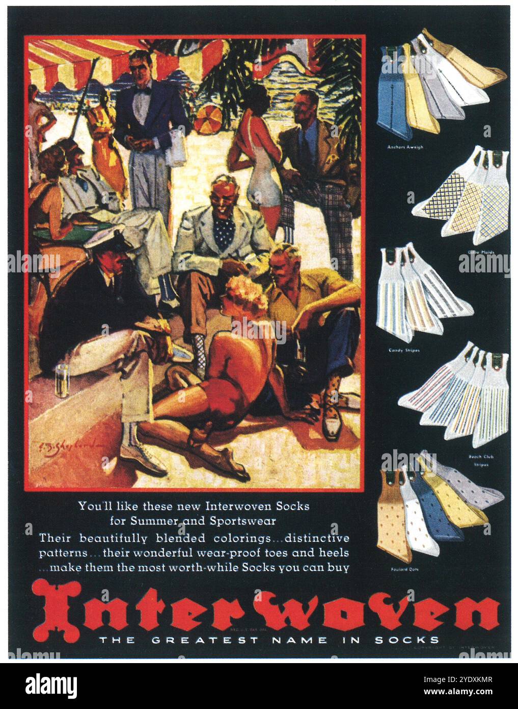 1934 Werbespot für Interwoven Socken – für Sommer- und Sportbekleidung Stockfoto