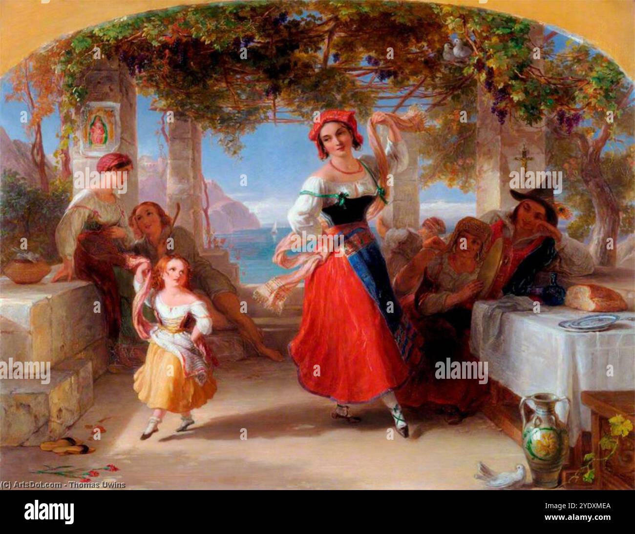 Thomas Uwins - eine italienische Mutter, die ihrem Kind die Tarantel beibringt Stockfoto