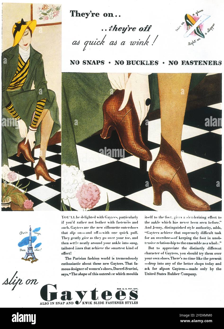 1932 Anzeige für Gaytees Damenschuhe - United States Rubber Company Stockfoto