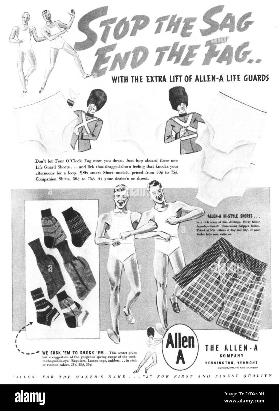 1939 Allen-A Co Life Guard Herrenshorts Werbespot Stockfoto