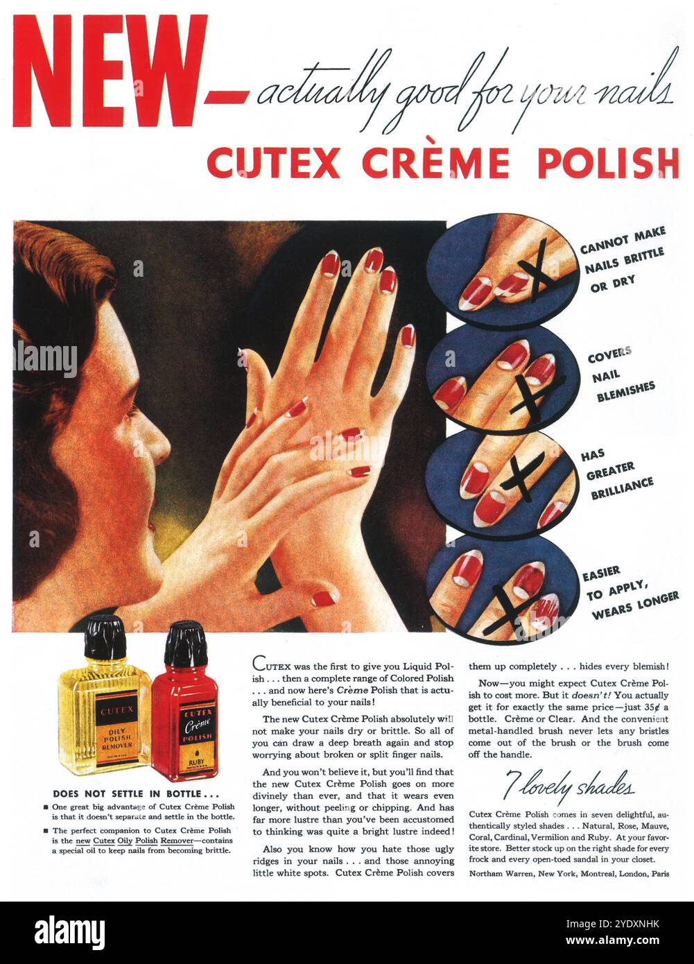 1934 nagellack Cutex Ad Stockfoto