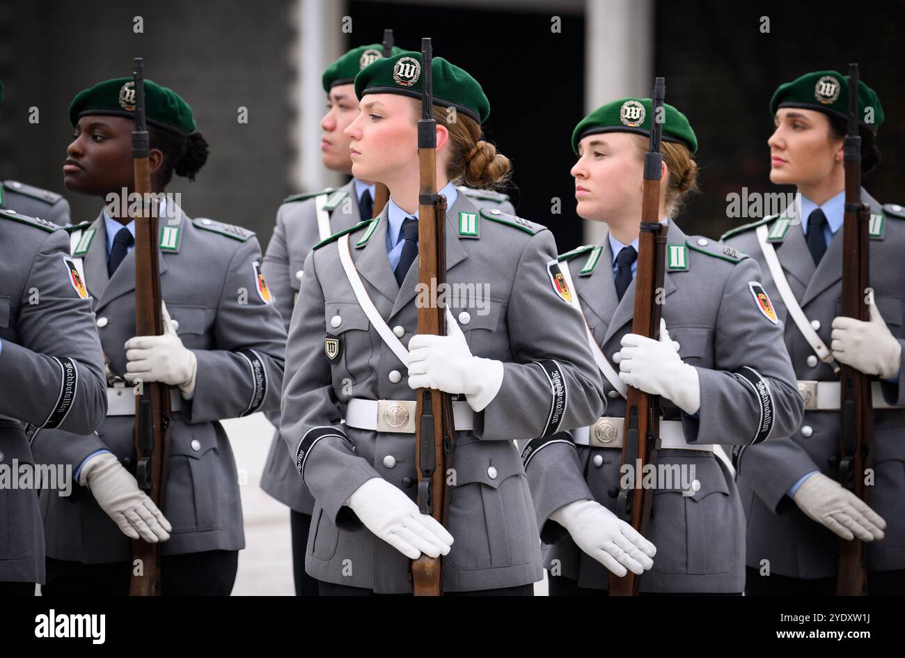 Berlin, Deutschland. Oktober 2024. Soldaten der Ehrenbildung der Bundeswehr stehen vor der Begrüßung des kroatischen Verteidigungsministers im Bendlerblock, dem Sitz des Bundesverteidigungsministeriums. Quelle: Bernd von Jutrczenka/dpa/Alamy Live News Stockfoto