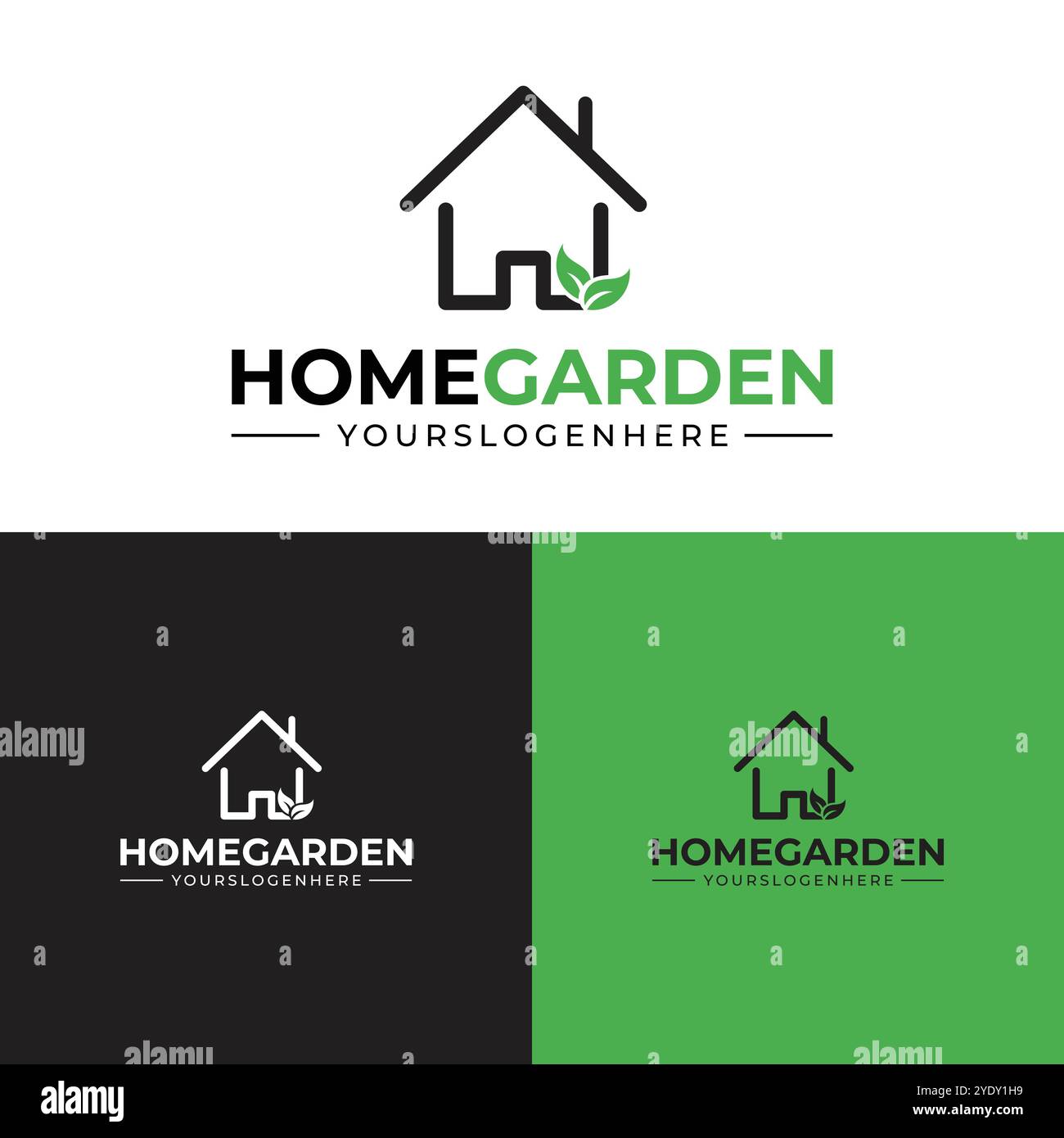 Home und Green Leaf-Logo. Design-Vorlage für Immobilienlogo. Stock Vektor