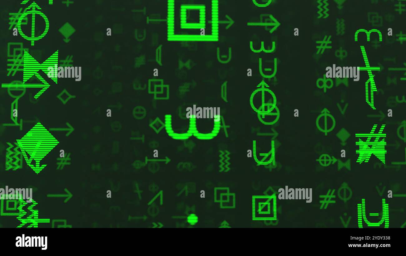 Abstrakte Quantencomputer mit schwarzem und grünem Hintergrund. Stockfoto