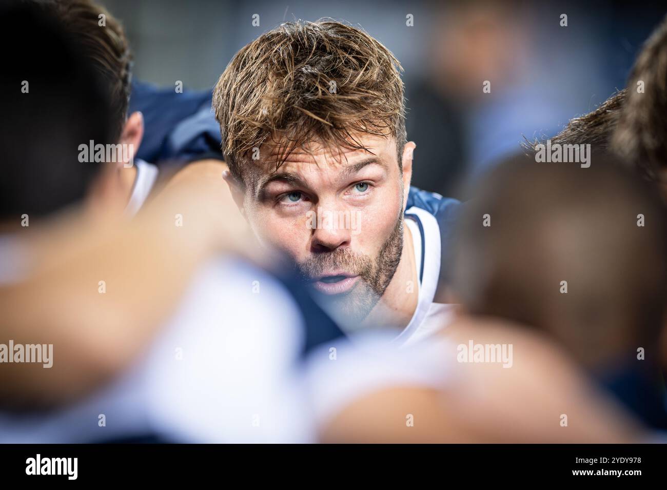 Herning, Dänemark. Oktober 2024. Patrick Mortensen von Aarhus GF wurde während des 3F Superliga-Spiels zwischen dem FC Midtjylland und Aarhus GF in der MCH Arena in Herning gesehen. Stockfoto