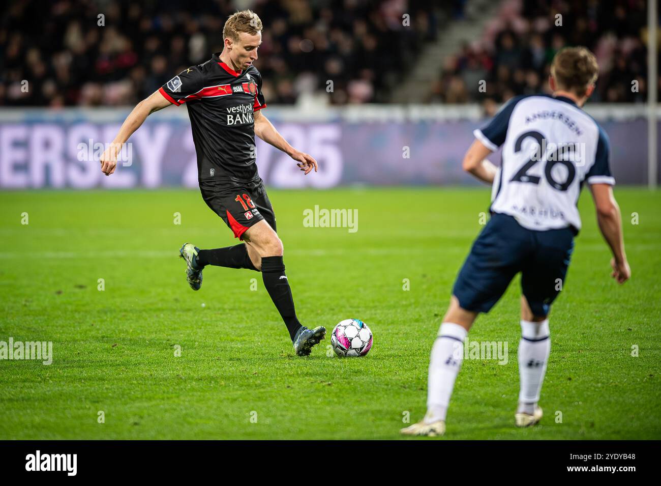 Herning, Dänemark. Oktober 2024. Adam Buksa (18) vom FC Midtjylland, der während des 3F Superliga-Spiels zwischen dem FC Midtjylland und Aarhus GF in der MCH Arena in Herning zu sehen war. Stockfoto