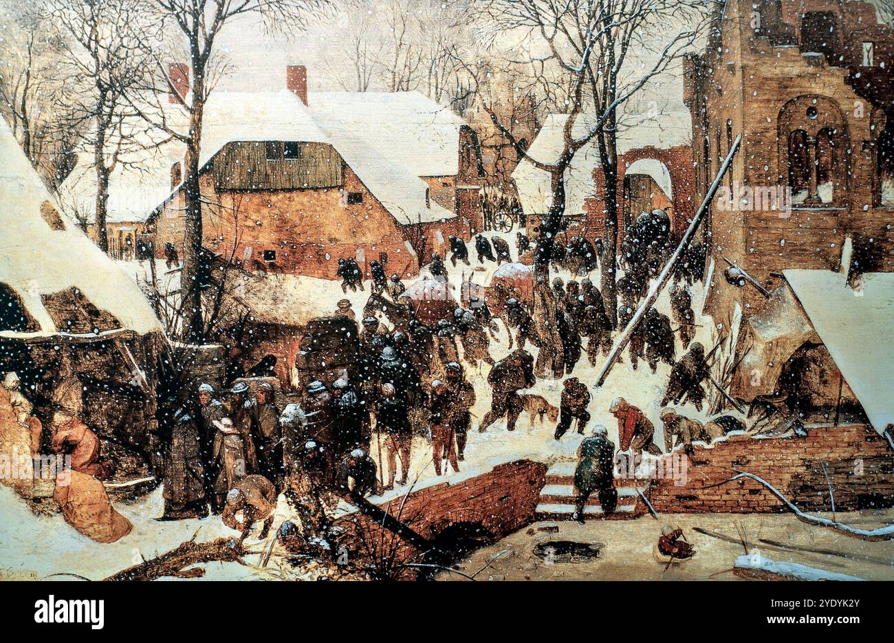 1563 Anbetung der Könige in einer Winterlandschaft / Anbetung der Könige im Schnee, Gemälde des Malers Pieter Bruegel dem Älteren Stockfoto 1563 Anbetung der Könige in einer Winterlandschaft / Anbetung der Könige im Schnee, Gemälde des Malers Pieter Bruegel dem Älteren Stockfoto