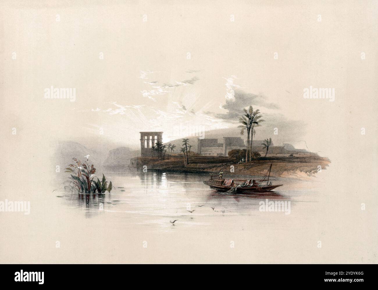 Philae Island im Nil, Nubien, Philae, früher auch Bilaq, Pilak oder Pelak war eine Insel im ägyptischen Niltal überflutete durch den Stausee der alten Assuan-Staumauer, Ägypten, um 1850, historische, digital restaurierte Reproduktion aus einem Original des 19. Jahrhunderts, exaktes Datum unbekannt, Insel Philae im Nil, Nubien, ehemals auch Bilaq, Pilak oder Pelak war eine durch den Stausee der alten Assuan-Staumauer, Ägypten, 1850 digitale restaurierte Reproduktion von einer Vorlage aus dem 19. Jahrhundert, genaues Aufnahmedatum unbekannt Stockfoto