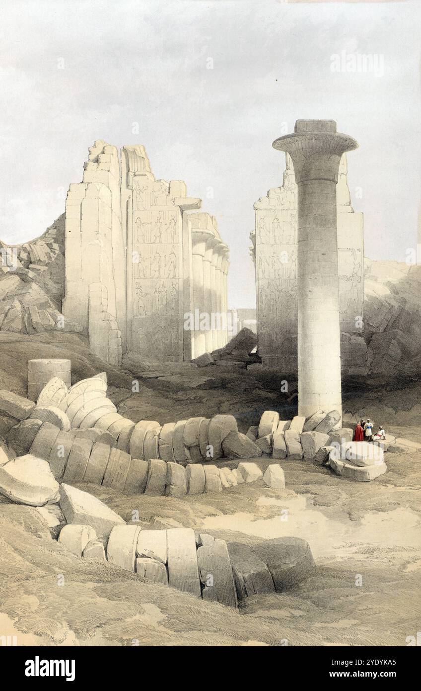 Karnak-Tempel, größte Tempelanlage von Ägypten in Karnak, einem Dorf etwa 2,5 Kilometer nördlich von Luxor und direkt am östlichen Nilufer, Ägypten, um 1850, Historisch, digital restaurierte Reproduktion von einer Vorlage aus dem 19. Jahrhundert, genaues Aufnahmedatum unbekannt Stockfoto