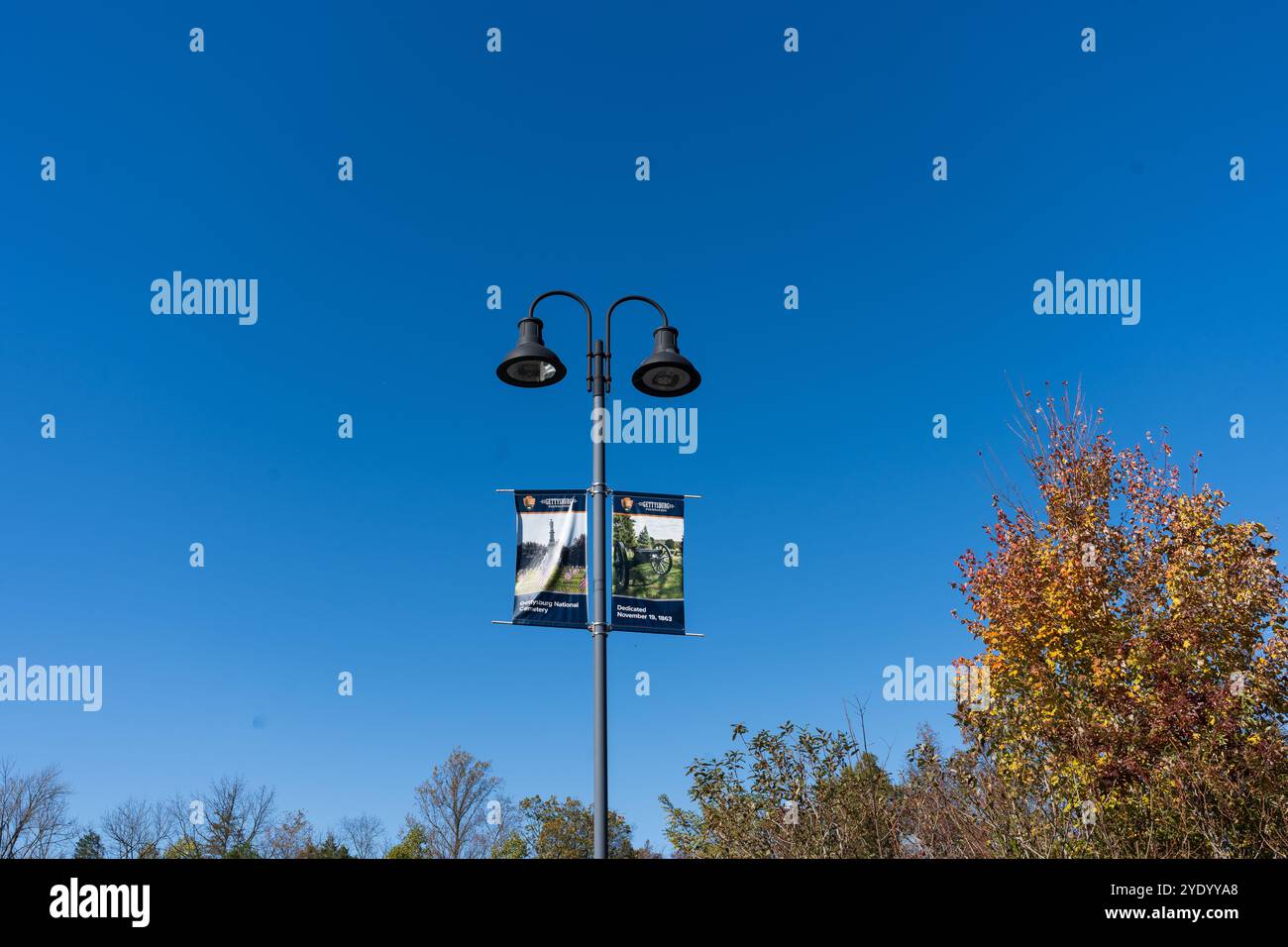 Gettysburg, PA, USA – 19. Oktober 2024: Schilder im Gettysburg National Military Park Museum and Visitors Center. Stockfoto