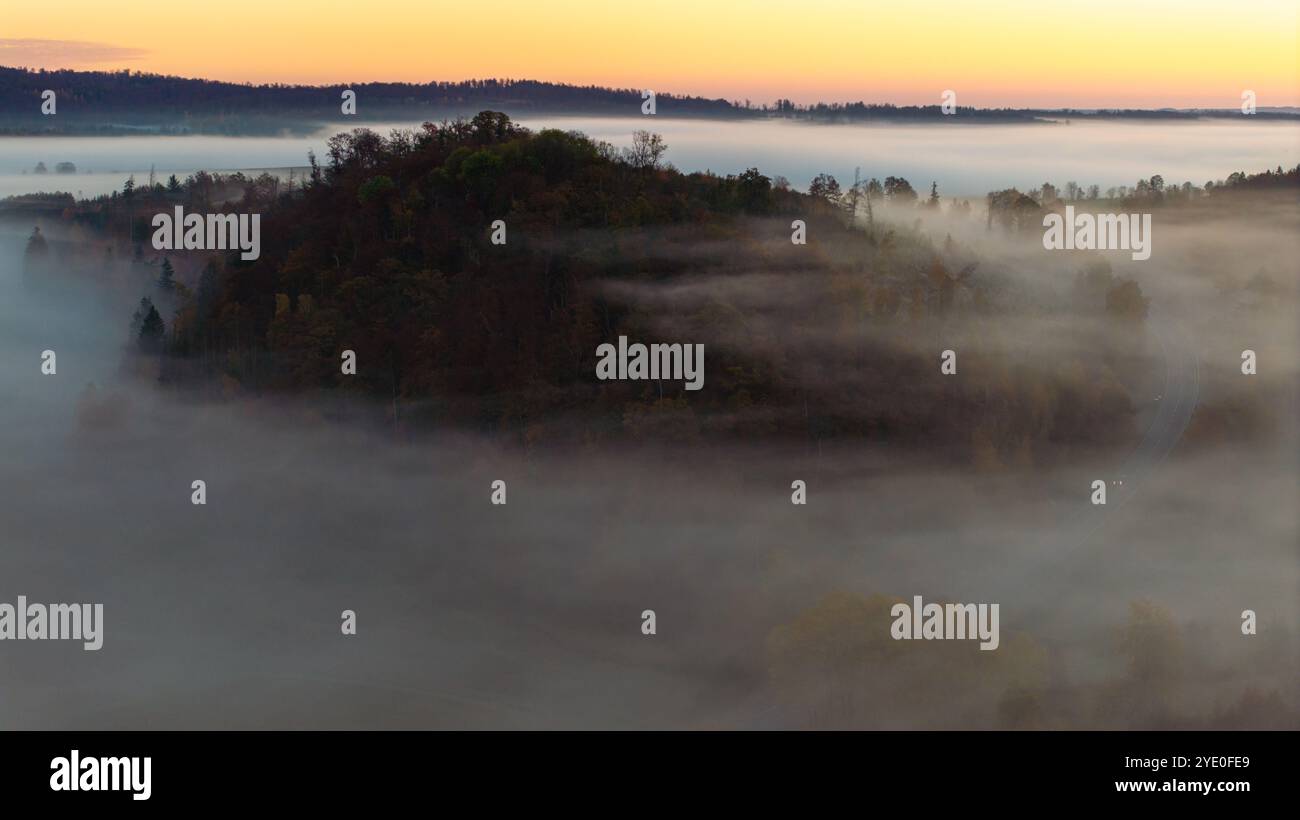 Harzlandschaft im Nebel Herbststimmung Stockfoto
