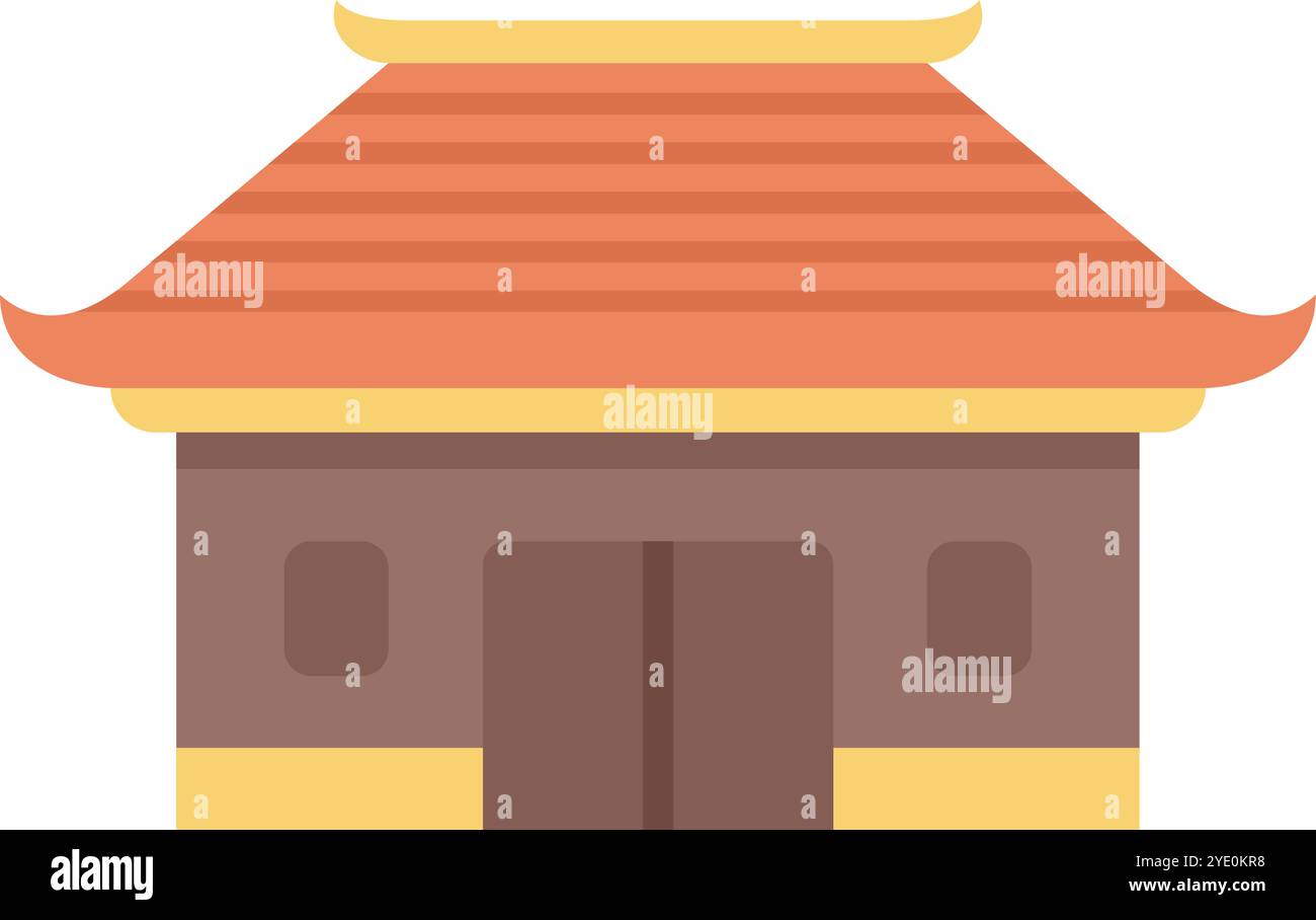 Haus im asiatischen Stil mit Fliesendach und Holzwänden, kultureller Architektur der östlichen Länder Stock Vektor