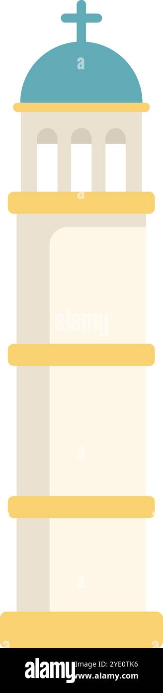 Hoher weißer Glockenturm mit einer blauen Kuppel und einem Kreuz auf der Oberseite, das ein christliches religiöses Gebäude darstellt Stock Vektor