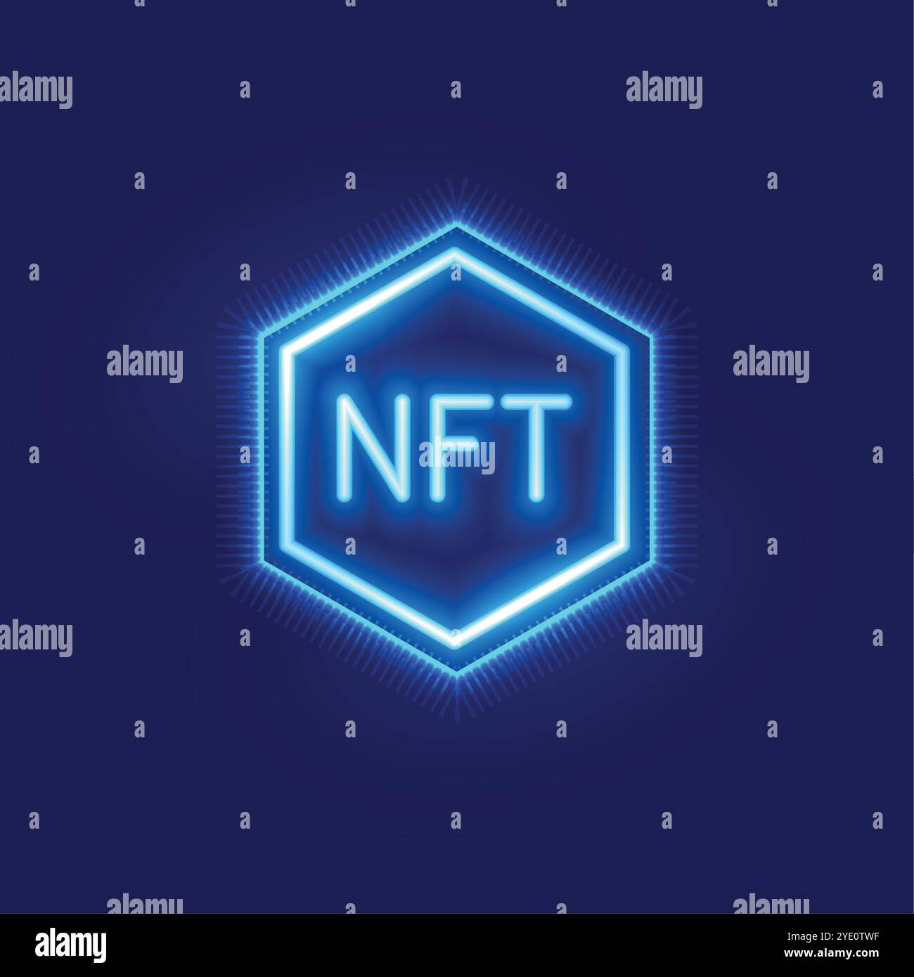 NFT nicht fungible Token-Konzept mit Neonlicht-Effekt-Vektor Stock Vektor