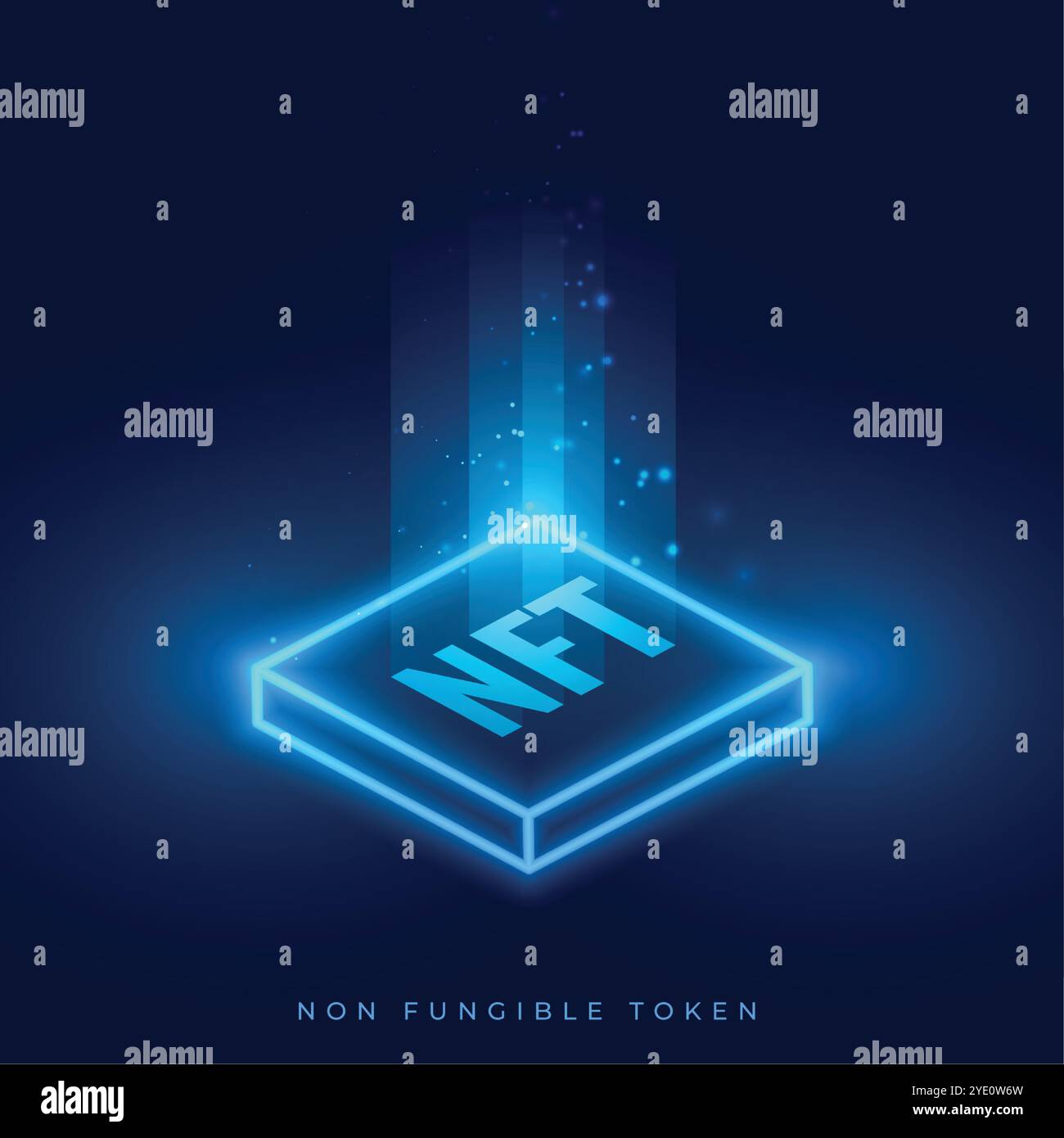 Glühender virtueller NFT nicht fungible Krypto-Kunst-Hintergrundvektor Stock Vektor