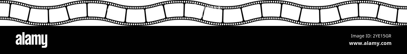 Wellige horizontale Filmstreifenvorlage. Gekrümmtes Filmkameraband isoliert auf weißem Hintergrund. Storyboard-Layout. Vintage-Rahmen zur Erstellung von Fotocollagen. Vektorgrafik. Stock Vektor