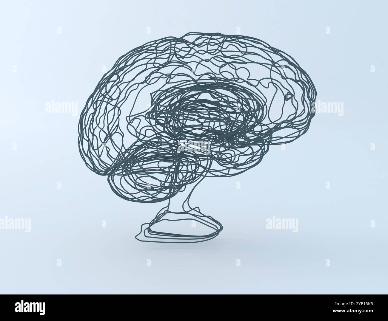 Modell der Drahtmodelllinien des Gehirns. Isoliert auf weißem Hintergrund verbundene Neuronen. 3D-Rendering Stockfoto