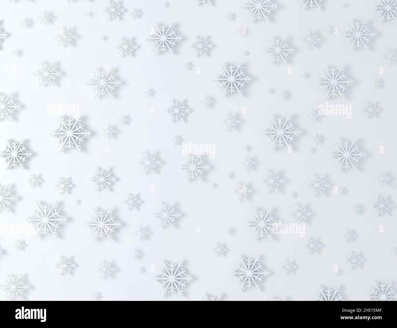 Merry Christmas White Paper schneidet Schneeflocken. Frohes Neues Jahr. Winter Schneeflocken Hintergrund. Feiertage. Weißer Hintergrund. 3D-Abbildung Stockfoto