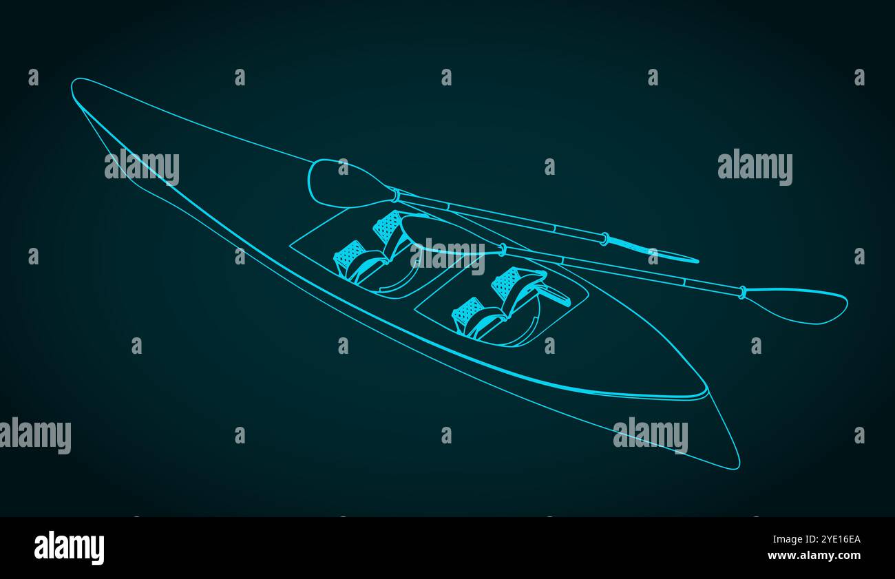 Stilisierte Vektorillustration eines zweisitzigen Sportkajaks Stock Vektor