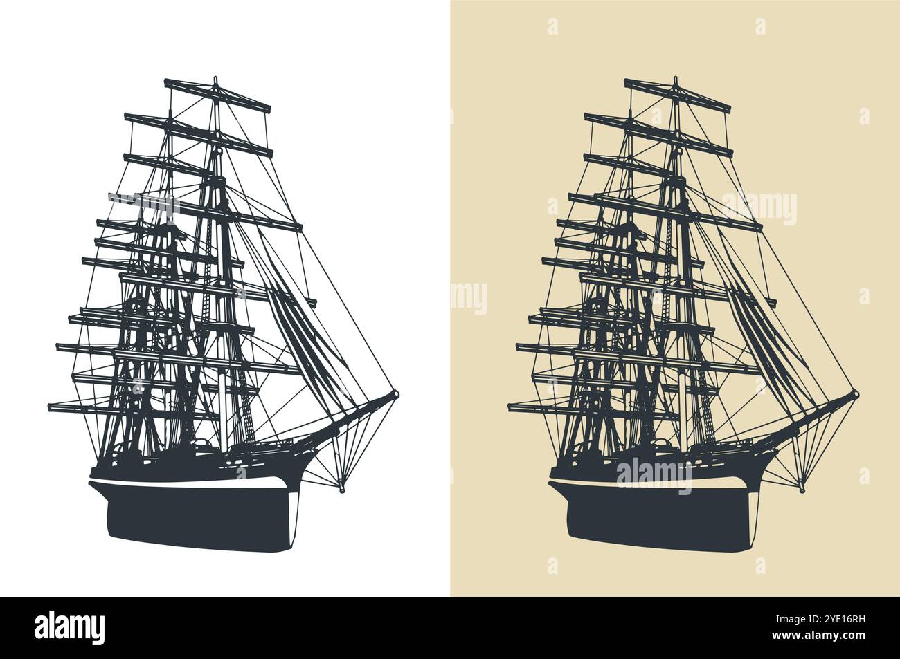 Stilisierte Vektorillustrationen eines Segelschiffes Stock Vektor