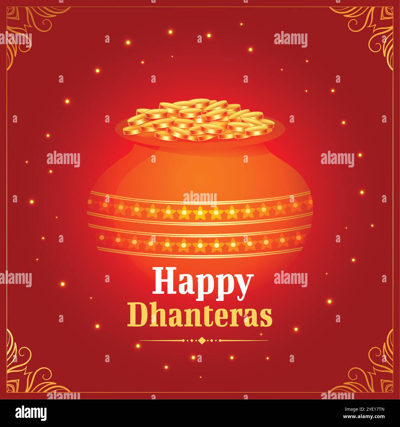 indisches Festival glücklich Dhanteras Hintergrund mit Goldmünze im Topf Stock Vektor