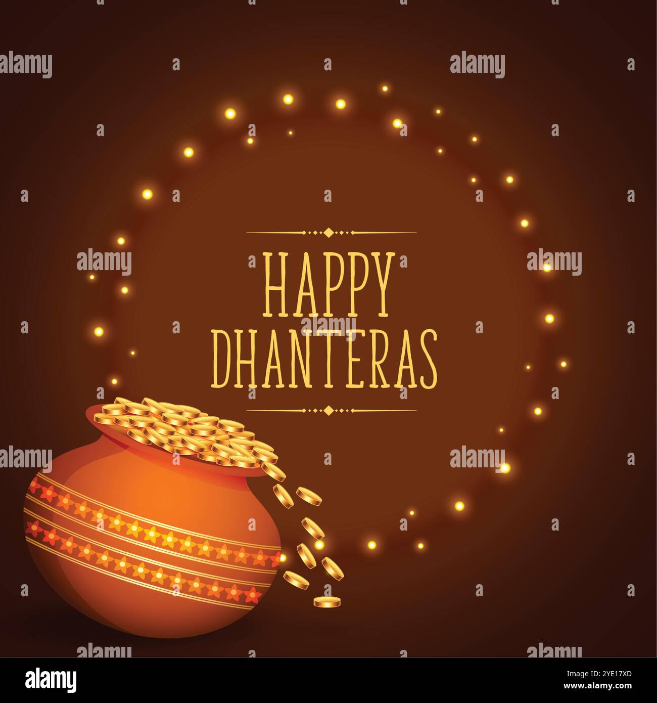 Traditionelle shubh dhanteras Gruß Hintergrund mit goldenen Topf Stock Vektor
