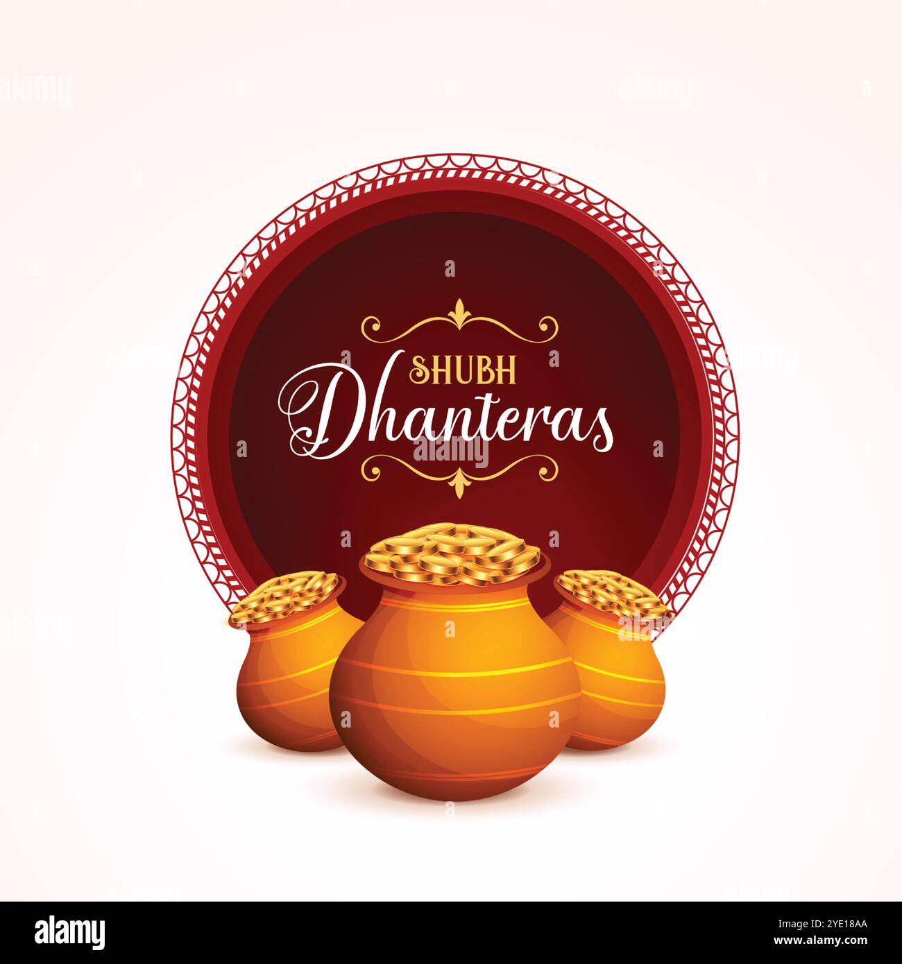 Schönes shubh Dhanteras Grußposter mit goldenem Münztopf-Design Stock Vektor