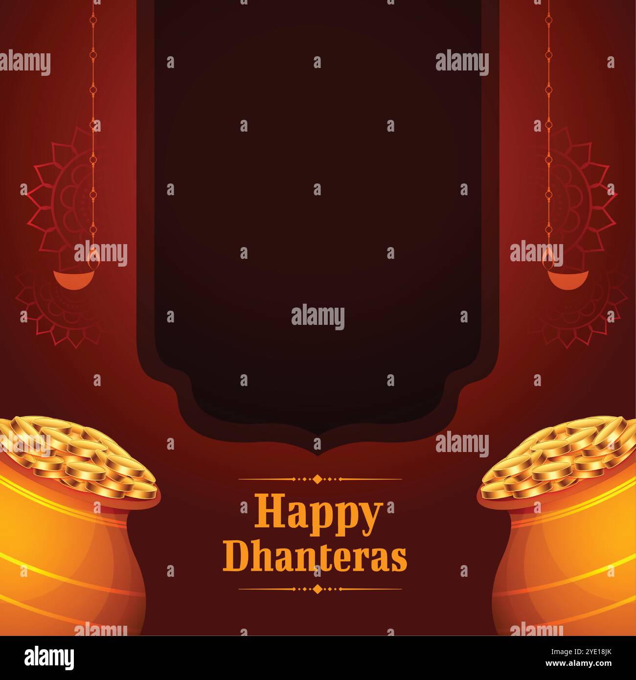Happy dhanteras religiöse Vektor-Design mit goldenen Münze Kalasha Stock Vektor