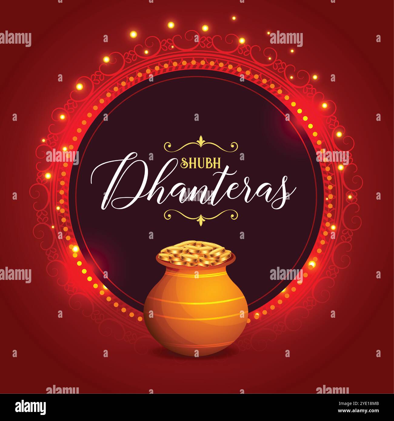 shubh dhanteras Anlass hellen Hintergrund mit goldenen Münztopf Stock Vektor