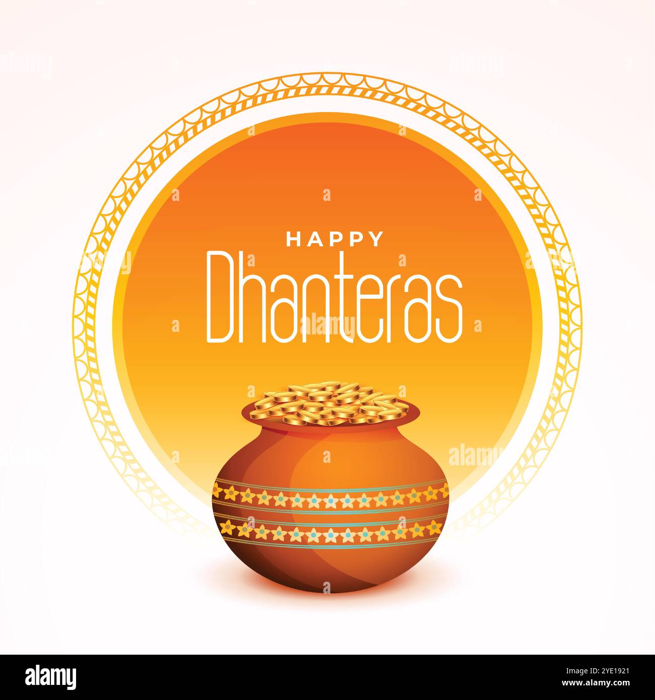 Happy Dhanteras Feier Hintergrund mit Goldmünze im Topf Stock Vektor
