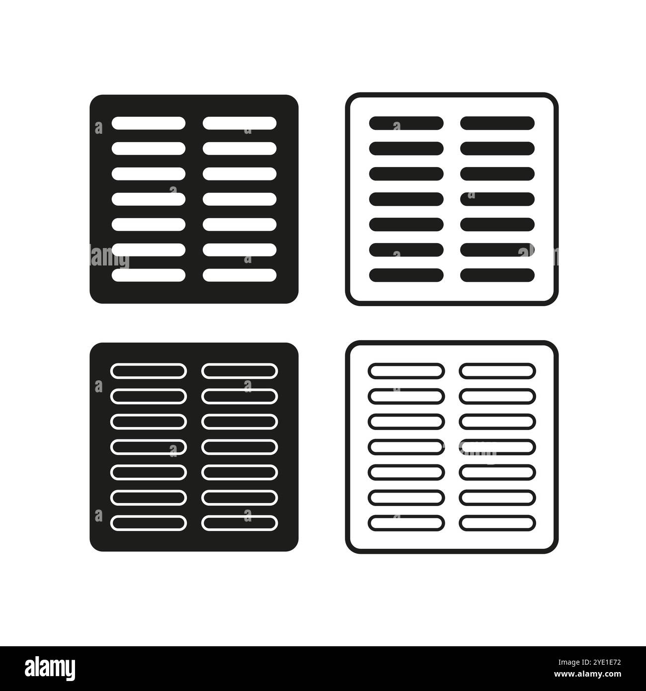 Quadratisches Symbolraster. Minimalistisches Linienmuster. Durchgehende schwarze Formen. Vektordesign. Stock Vektor