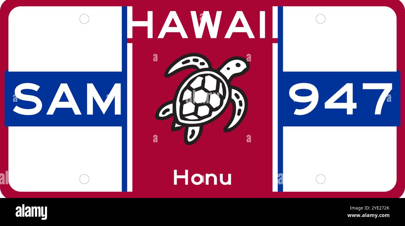 Hawaii State Autokennzeichen Vektor Design mit Honu Schildkröte – Symbol der hawaiianischen Kultur und Tierwelt. (Völlig einzigartiges und originelles Design meines Stock Vektor