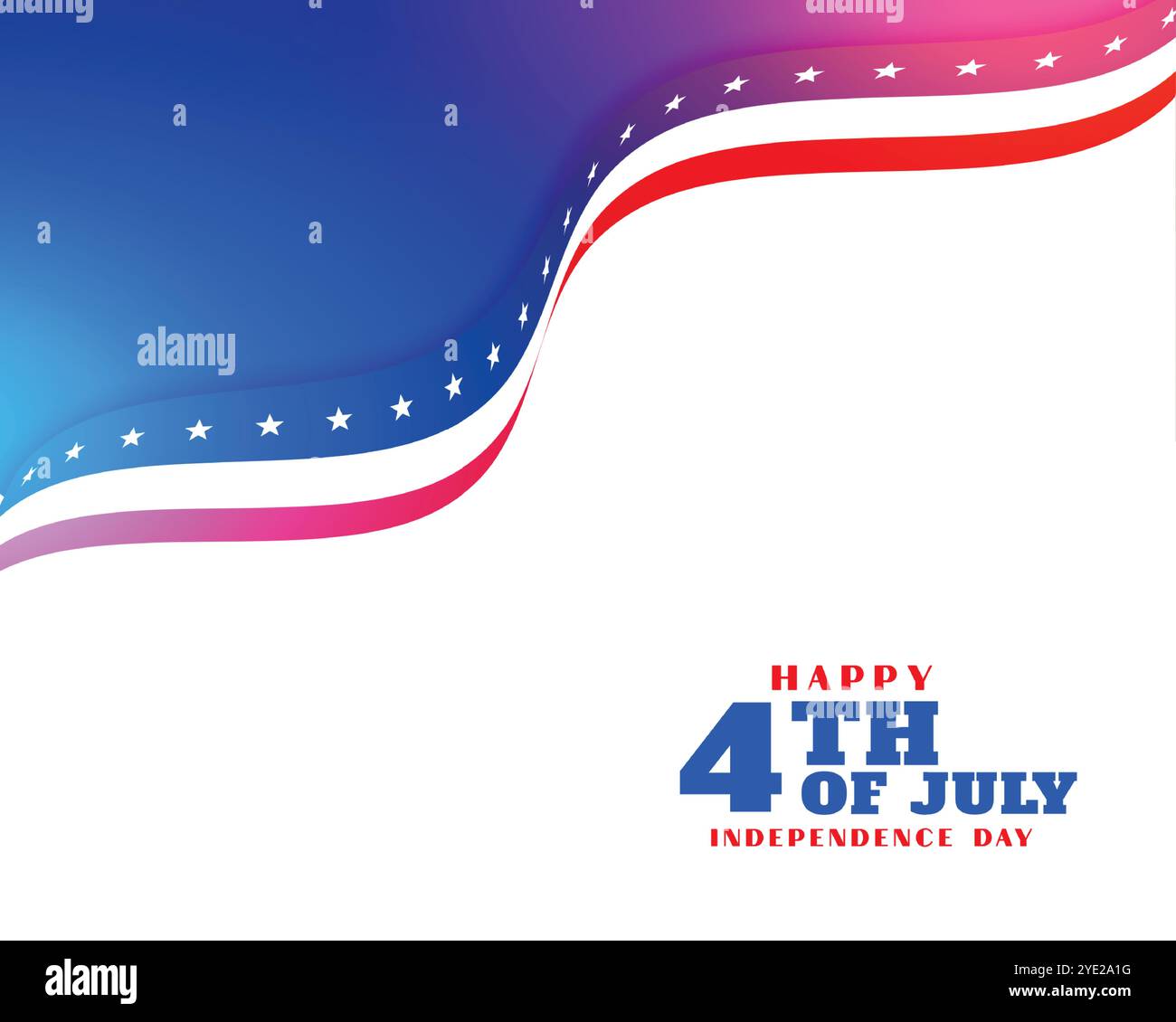Happy Independence Day Welle Flagge auf weißem Hintergrund mit 4. Juli Text Stock Vektor