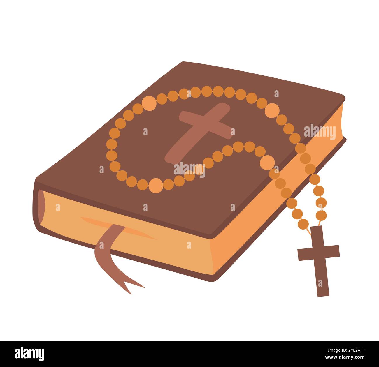 Vektor-Rosenkranzperlen liegen auf der Bibel. Heilige Attribute für Katholiken und Orthodoxe im Cartoon-Stil. Rosenkranzperlen zum Gebet und zur Reflexion über Gott von Stock Vektor