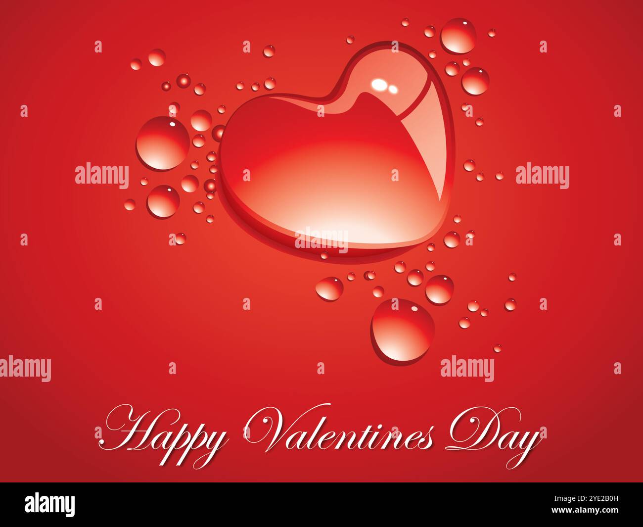 Roter Hintergrund mit Herz und den Worten Happy Valentine's Day. Das Herz ist von Wassertropfen umgeben Stock Vektor