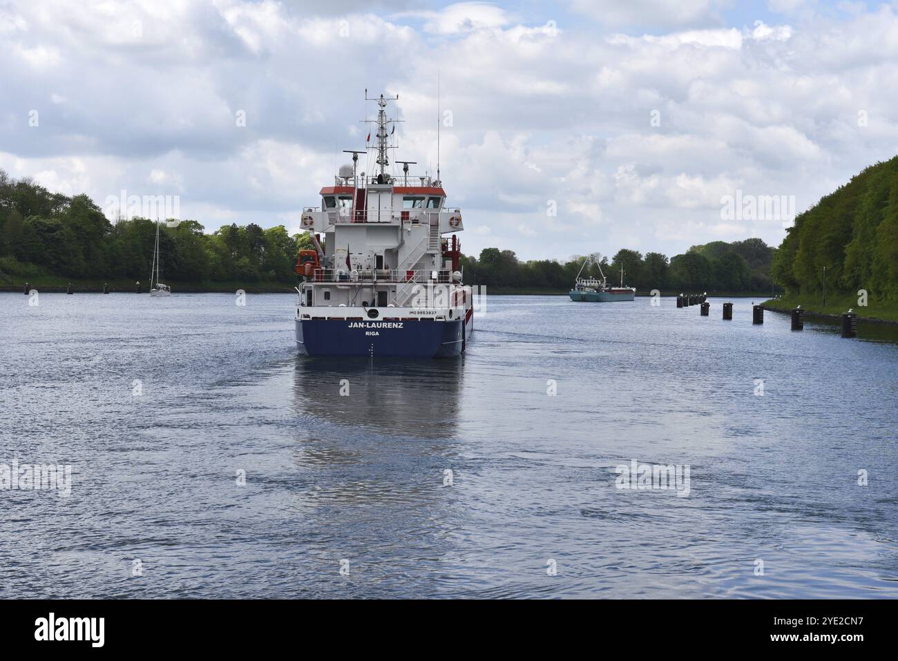 Frachtschiff Jan Laurenz im Kieler Kanal, Kieler Kanal, Schleswig-Holstein, Deutschland, Europa Stockfoto