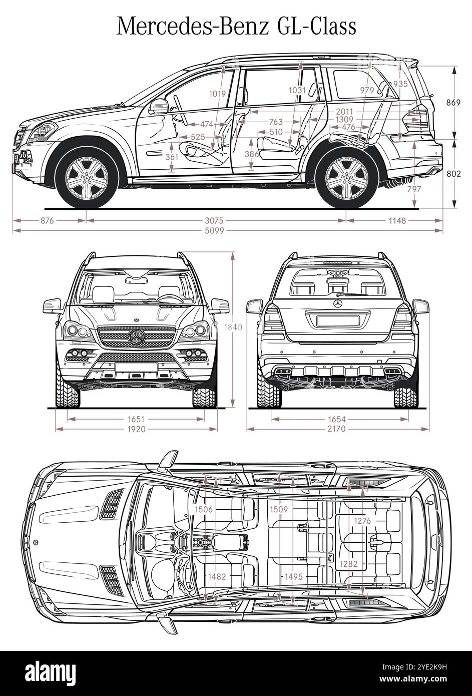 2010 Mercedes Benz GL-Klasse Pkw-Blueprint Stock Vektor