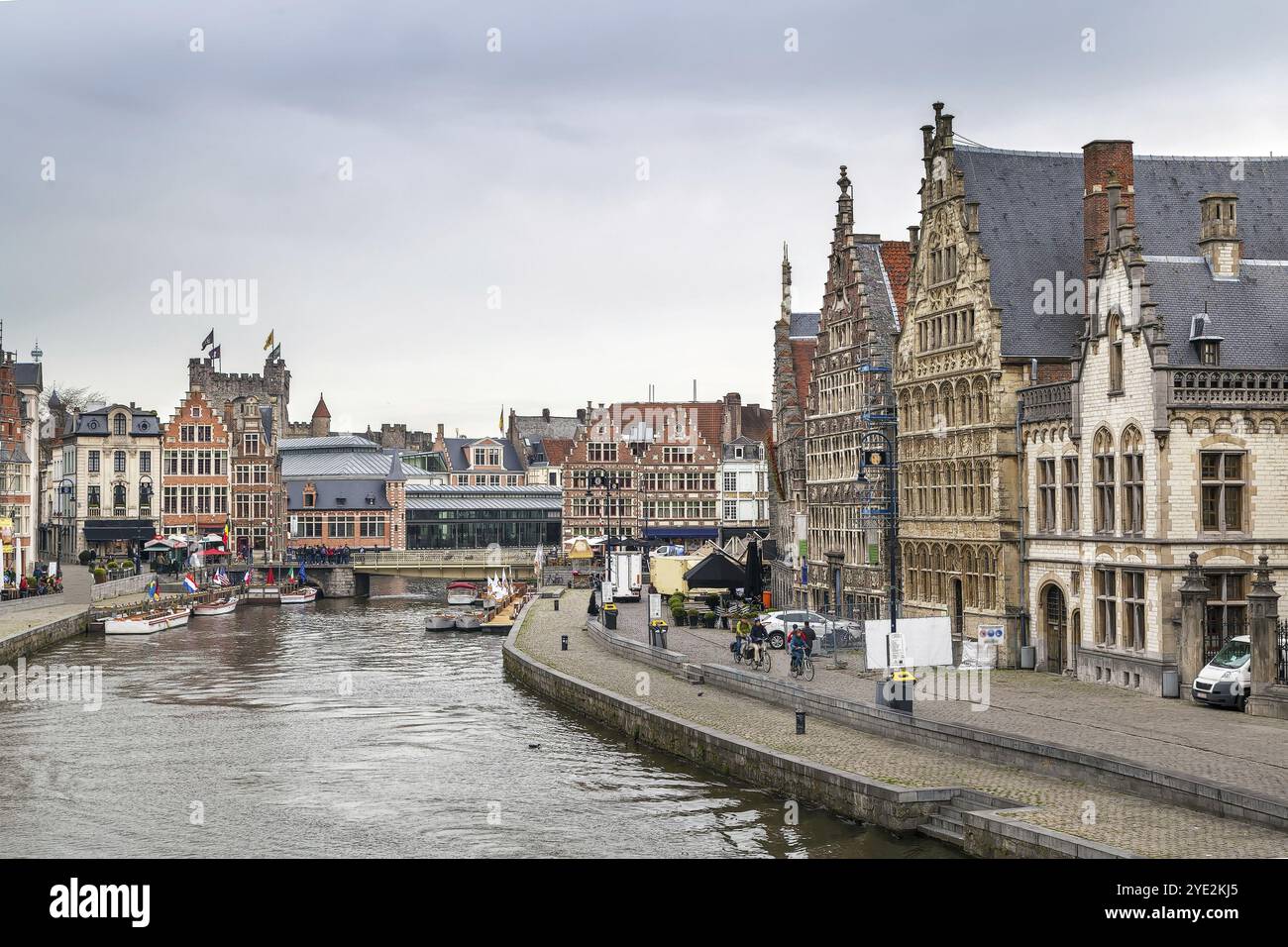 Die Graslei (Lys-Ufer) ist einer der malerischsten Orte in der Altstadt von Gent, Belgien, Europa Stockfoto