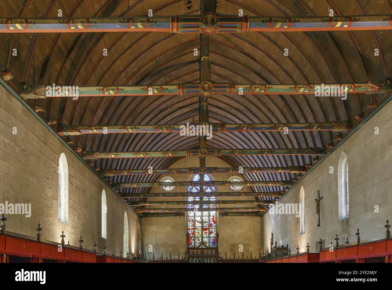 Hospices de Beaune oder Hotel-Dieu de Beaune ist eine ehemalige karitative Almshouse in Beaune, Frankreich. Innen, Decke des Zimmers der Armen Stockfoto