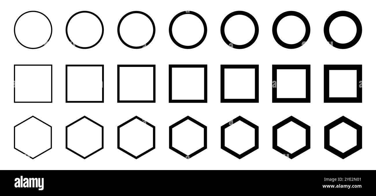 Kreis-, Quadrat-, Sechseckform-Kollektion. Stock Vektor
