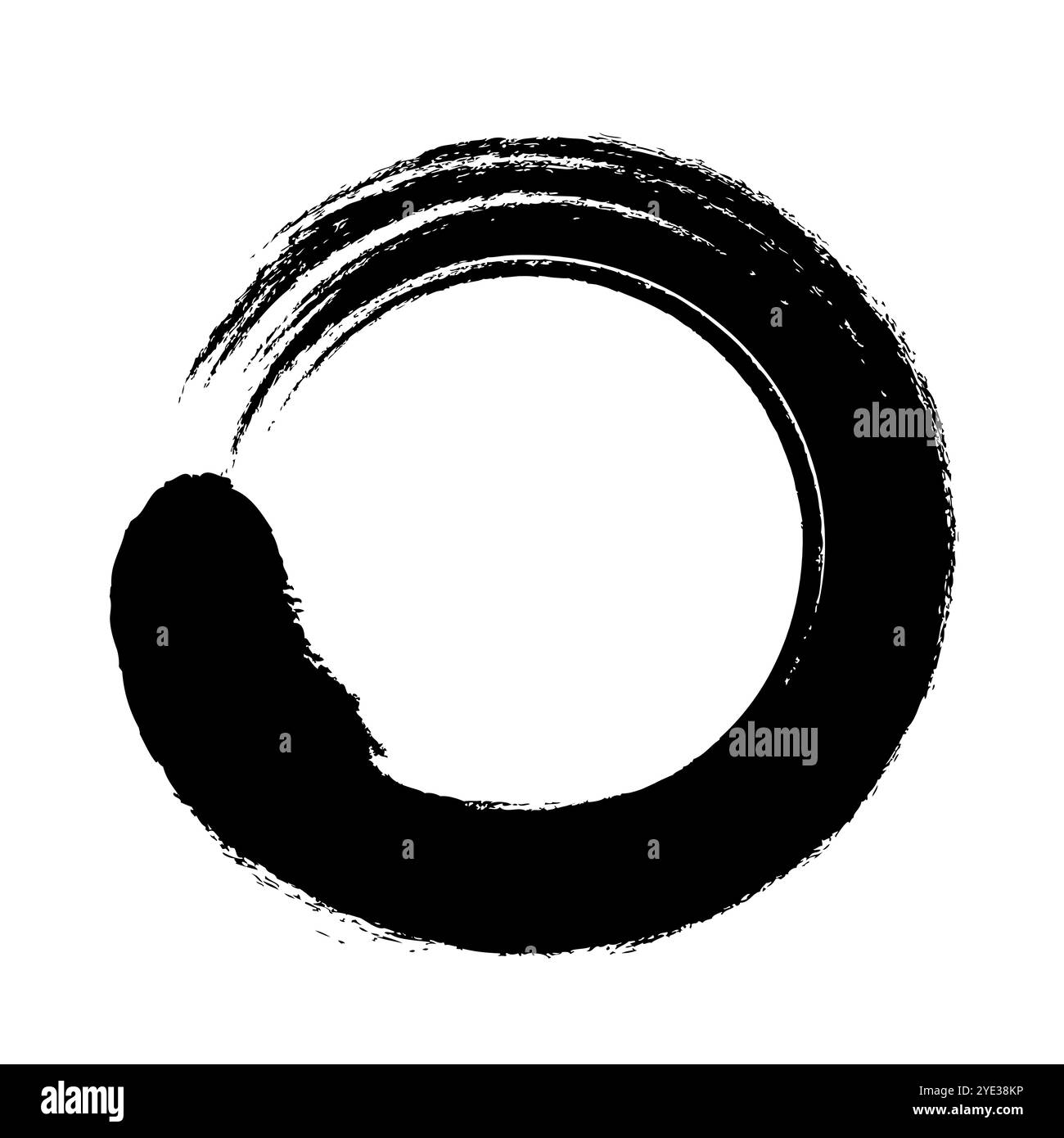 Enso-Kreis gegen den Uhrzeigersinn, ein japanisches kalligraphisches Zen-Symbol und -Motiv. Kreisförmige Form, handgezeichnet in einem ungehinderten Pinselstrich. Stockfoto