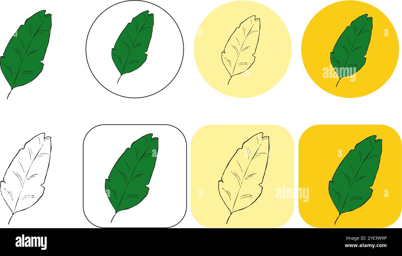 Vektor-Logo für tropische Pflanzenblätter. Rundes und quadratisches Emblem im linearen Stil. Abstrakte Vektor-Abzeichen für Design von Naturprodukten, Blumengeschäft, Co Stock Vektor