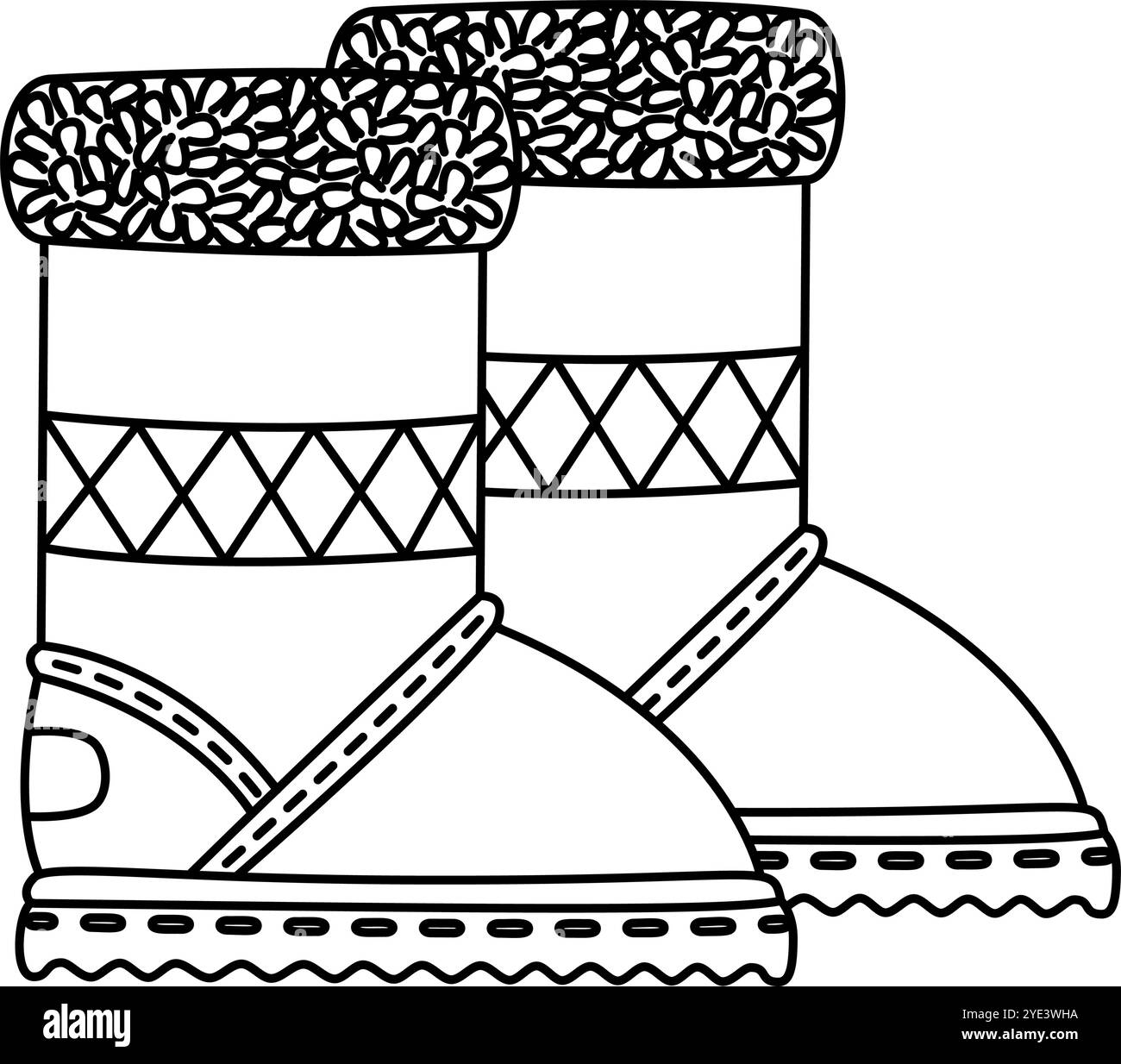 Winterstiefel ugg-Doodle-Style. Handgezeichnet schwarz-weiß isoliert. Vektorabbildung Stock Vektor
