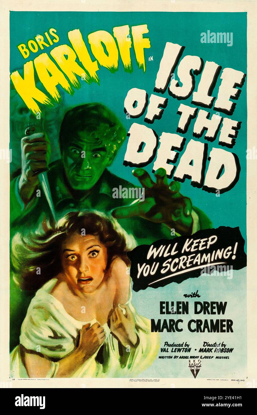 Boris Karloff, Horrorfilm, 1945 – Ellen Drew, Marc Cramer – altes Filmplakat Stockfoto