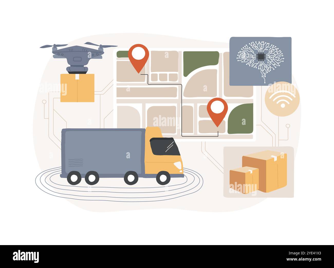 KI-gestützte autonome Fahrzeuge abstrakte Konzeptvektorillustration. Stock Vektor