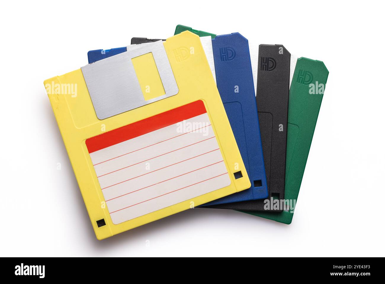 Alte Diskette oder Diskette zum Speichern von Informationen auf Retro-Computern auf weißem Hintergrund Stockfoto